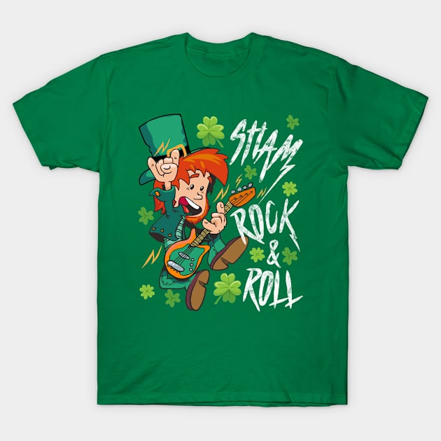 Shamrock and Roll Leprechaun St. Patrick's Day Rock Music Fan Gift T-Shirt by BadDesignCo